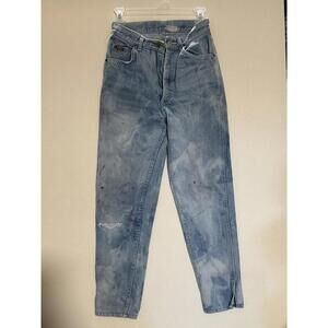 VTG Lee Riders Jeans Womens 7 Thrashed Bleach Paint Tapered Leg USA Denim 80s